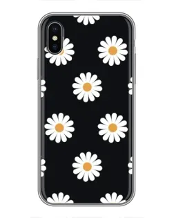 Чехол для iPhone X с картинкой «Ромашки на черном»