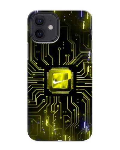 Чехол для iPhone 12 mini с картинкой «Nike — золотая искра»