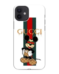 Чехол для iPhone 12 mini с картинкой «Микки Маус Gucci — полосы»