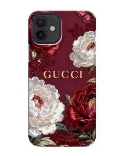 Чехол для iPhone 12 mini с картинкой «Gucci — бордовые розы»
