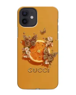 Чехол для iPhone 12 mini с картинкой «Gucci — золотые бабочки»