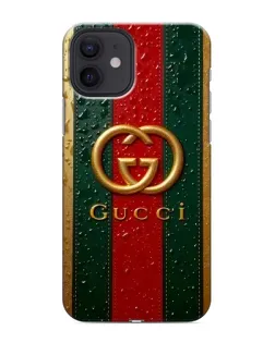 Чехол для iPhone 12 mini с картинкой «Gucci — фирменная полоса и золото»