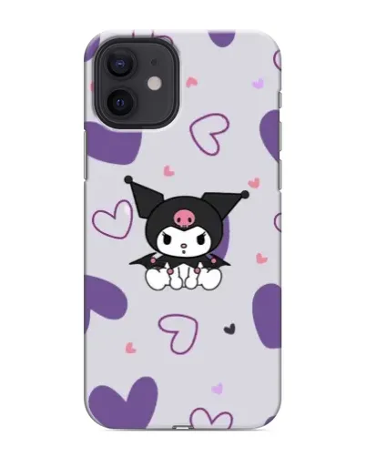 Чехол для iPhone 12 mini с картинкой «Kuromi и лавандовые сердца»
