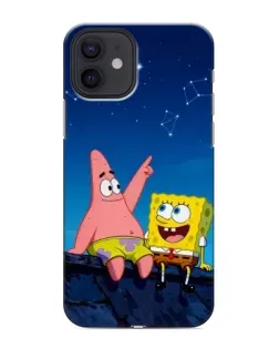 Чохол для iPhone 12 mini з картинкою «Губка Боб та Патрік вночі»