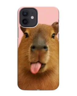 Чехол для iPhone 12 mini с картинкой «Капибара с языком»