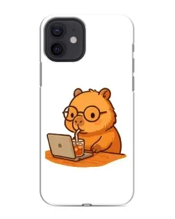 Чехол для iPhone 12 mini с картинкой «Капибара с ноутбуком»