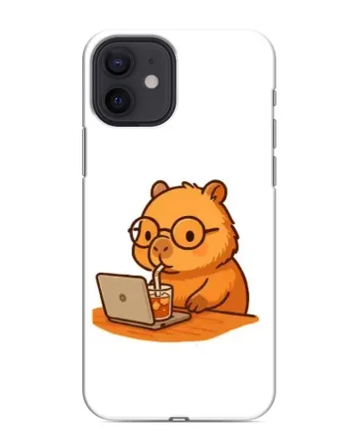 Чехол для iPhone 12 mini с картинкой «Капибара с ноутбуком»