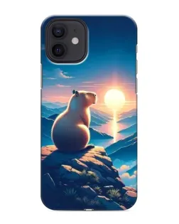 Чехол для iPhone 12 mini с картинкой «Закат солнца с капибарой»
