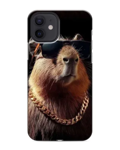 Чехол для iPhone 12 mini с картинкой «Капибара золотая цепь»