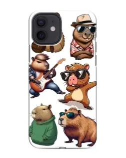 Чехол для iPhone 12 mini с картинкой «Крутые капибары музыканты»