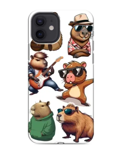 Чехол для iPhone 12 mini с картинкой «Крутые капибары музыканты»