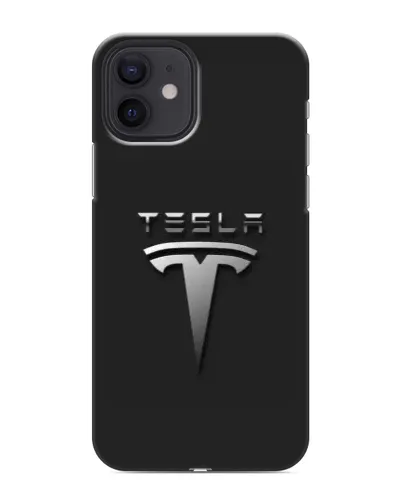 Чохол для iPhone 12 з картинкою «Сталевий логотип Tesla»