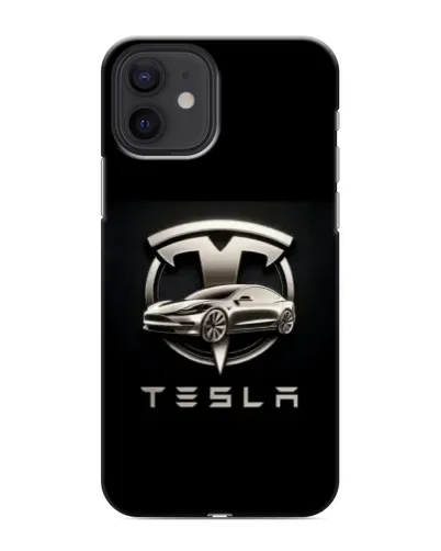 Чохол для iPhone 12 з картинкою «Tesla — срібне авто»