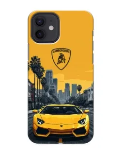 Чохол для iPhone 12 з картинкою «Жовтий Lamborghini місто»