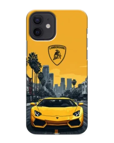 Чохол для iPhone 12 з картинкою «Жовтий Lamborghini місто»