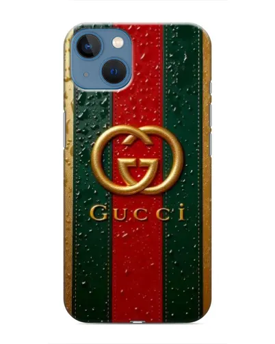 Чехол для iPhone 13 Mini с картинкой «Gucci — фирменная полоса и золото» Чехол для iPhone 13 Mini с картинкой «Gucci — фирменная полоса и золото»