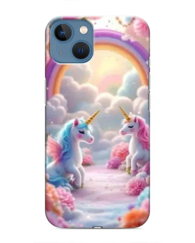 Чохол для iPhone 13 Mini з картинкою «Веселка і єдинороги»