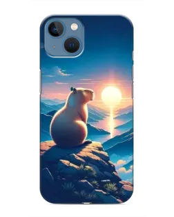Чехол для iPhone 13 Mini с картинкой «Закат солнца с капибарой»