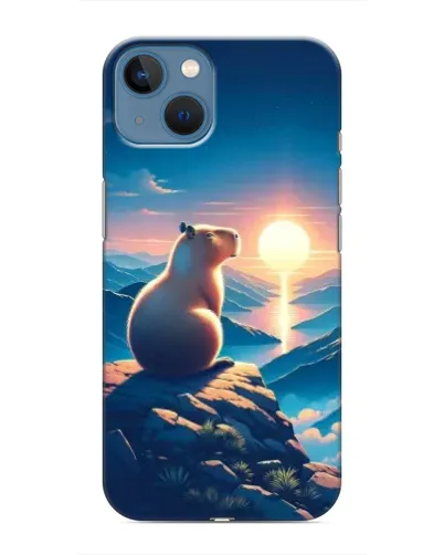 Чохол для iPhone 13 Mini з картинкою «Захід сонця з капібарою»