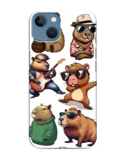 Чехол для iPhone 13 Mini с картинкой «Крутые капибары музыканты»