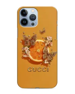 Чохол для iPhone 13 Pro з картинкою «Gucci — золоті метелики»