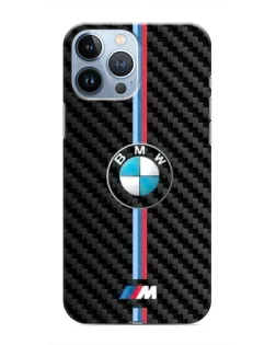 Чехол для iPhone 13 Pro с картинкой «Эмблема BMW и карбон»