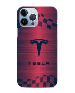 Чехол для iPhone 13 Pro с картинкой «Тесла красный карбон»