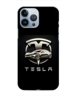 Чехол для iPhone 13 Pro с картинкой «Tesla — серебристое авто»