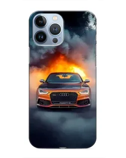 Чехол для iPhone 13 Pro с картинкой «Audi в огненном дыму»