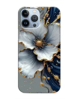 Чехол для iPhone 13 Pro с картинкой «Белый цветок и золотой флюид»