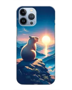 Чехол для iPhone 13 Pro с картинкой «Закат солнца с капибарой»