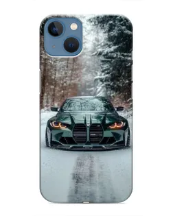 Чохол для iPhone 13 з картинкою «BMW у зимовому лісі»