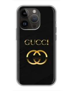 Чохол для iPhone 14 Pro Max з картинкою «Золотий логотип Gucci»