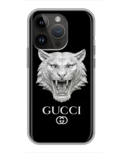 Чохол для iPhone 14 Pro Max з картинкою «Gucci — срібний лев»
