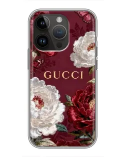 Чохол для iPhone 14 Pro Max з картинкою «Gucci — бордові троянди»