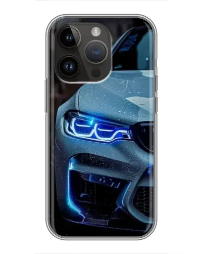 Чохол для iPhone 14 Pro Max з картинкою «Погляд BMW з синіми фарами»