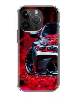 Чохол для iPhone 14 Pro Max з картинкою «Спортивна BMW та квіти»