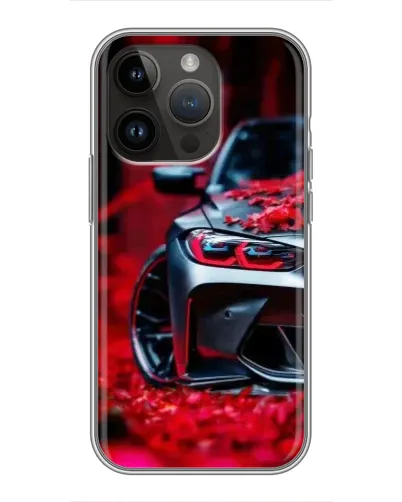 Чохол для iPhone 14 Pro Max з картинкою «Спортивна BMW та квіти»
