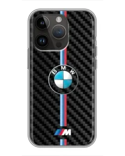 Чохол для iPhone 14 Pro Max з картинкою «Емблема BMW та карбон»