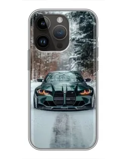 Чохол для iPhone 14 Pro Max з картинкою «BMW у зимовому лісі»