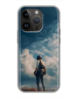 Чохол для iPhone 14 Pro Max з картинкою «Герой PUBG на скелі»