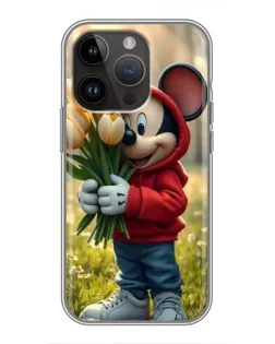 Чохол для iPhone 14 Pro Max з картинкою «Міккі з тюльпанами»
