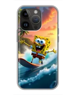 Чохол для iPhone 14 Pro Max з картинкою «Губка Боб серфінгіст»
