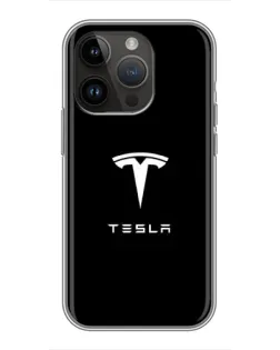 Чохол для iPhone 14 Pro Max з картинкою «Tesla White Logo»