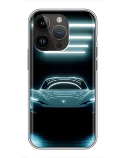 Чохол для iPhone 14 Pro Max з картинкою «Tesla в неоні»