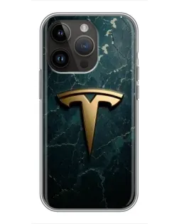 Чохол для iPhone 14 Pro Max з картинкою «Мармурова Tesla Gold»