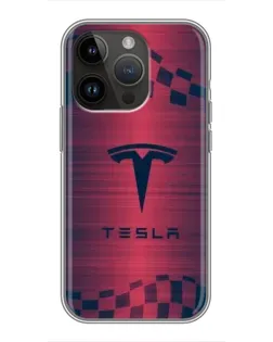 Чохол для iPhone 14 Pro Max з картинкою «Тесла червоний карбон»