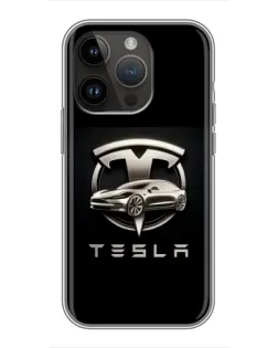 Чохол для iPhone 14 Pro Max з картинкою «Tesla — срібне авто»