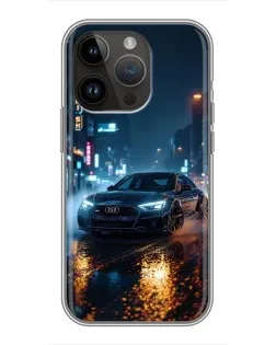 Чехол для iPhone 14 Pro Max с картинкой «Ночной город и Audi»