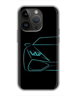 Чохол для iPhone 14 Pro Max з картинкою «Блакитний силует Lamborghini»